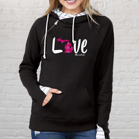 "Pink Love Plaid"Women's Striped Double Hood Pullover