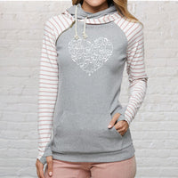 "I Love Boo"Women's Striped Double Hood Pullover
