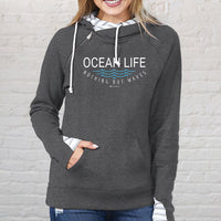 "Ocean Life"Women's Striped Double Hood Pullover