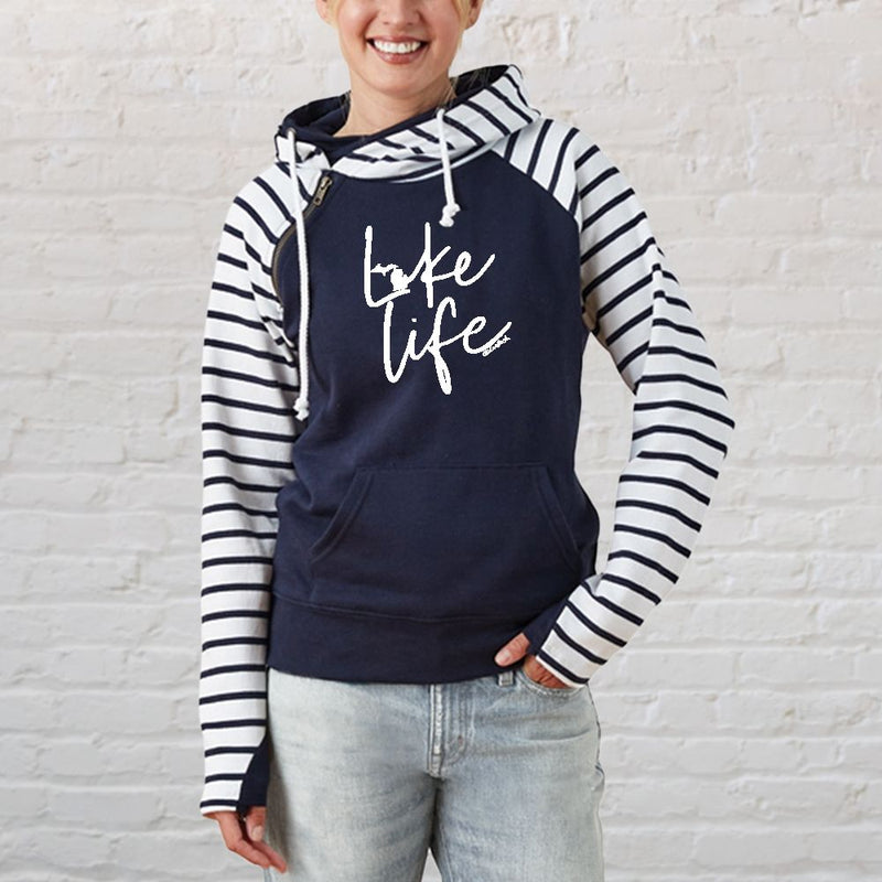 "Life On The Lake"Women's Striped Double Hood Pullover