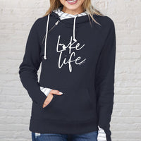 "Life On The Lake"Women's Striped Double Hood Pullover