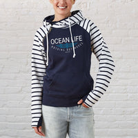 "Ocean Life"Women's Striped Double Hood Pullover