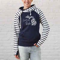 "Great Lakes Rocks"Women's Striped Double Hood Pullover