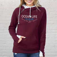 "Ocean Life"Women's Striped Double Hood Pullover