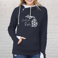 "Great Lakes Rocks"Women's Striped Double Hood Pullover