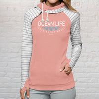 "Ocean Life"Women's Striped Double Hood Pullover