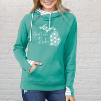 "Great Lakes Rocks"Women's Striped Double Hood Pullover