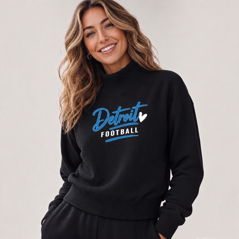 "Detroit Football"Women's Mock Neck Sweatshirt