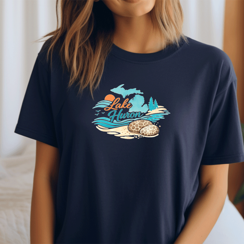 "Lake Huron Petoskey Stone"Relaxed Fit Crew Unisex T-Shirt