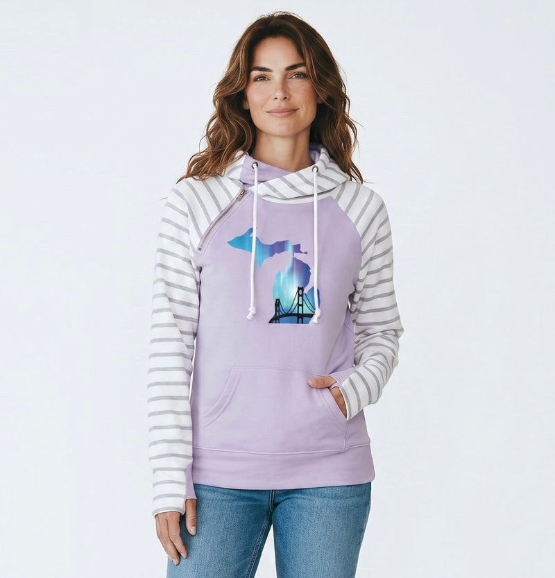 "Bridge Northern Lights"Women's Striped Double Hood Pullover