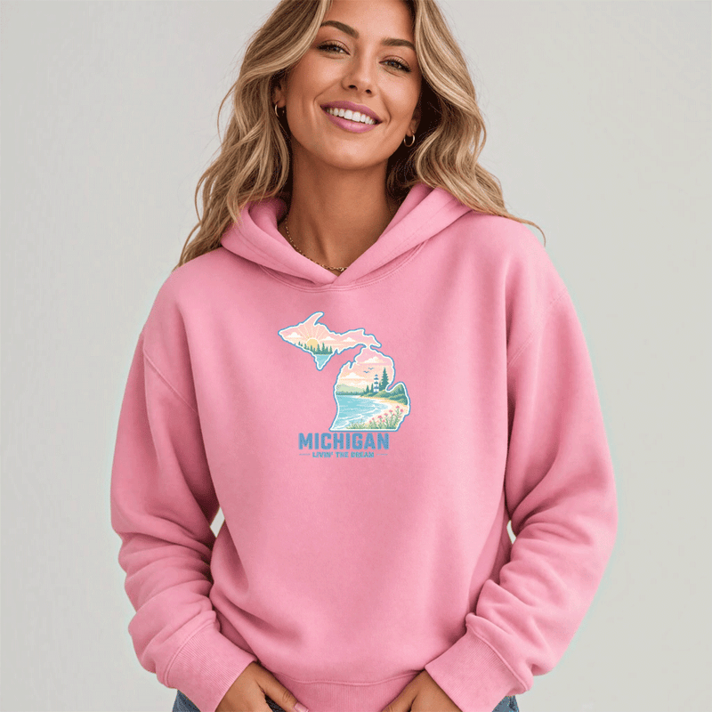 "Livin'The Dream In Michigan"Women's Midi Length Oversize Hoodie