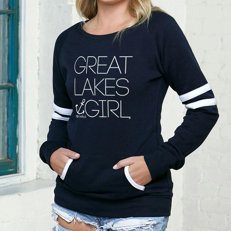SALE "Great Lakes Girl"Women's Varsity Fleece Crew Sweatshirt