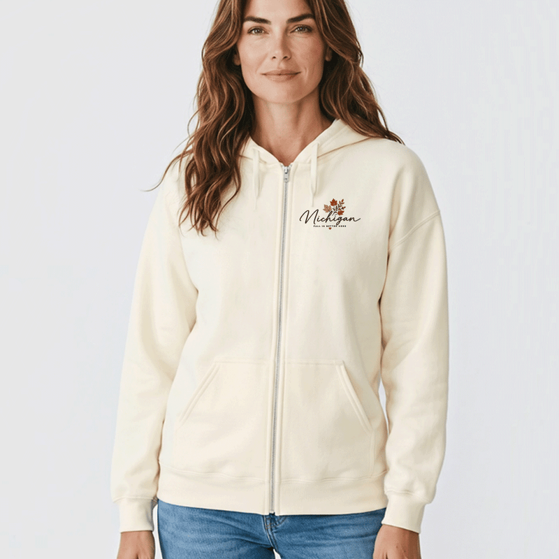 "MI Fall is Better Here"Basic Full Zip Unisex Hoodie