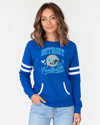 "Detroit Helmet"Women's Varsity Fleece Crew With Pocket Sweatshirt