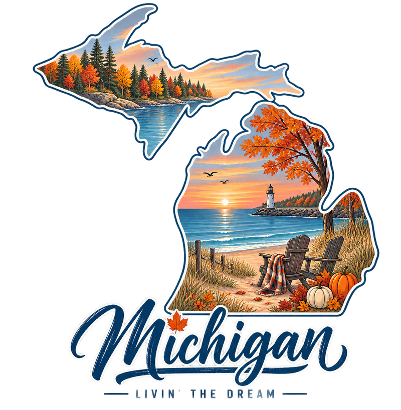 "Michigan Fall Livin The Dream"Relaxed Fit Crew Unisex T-Shirt