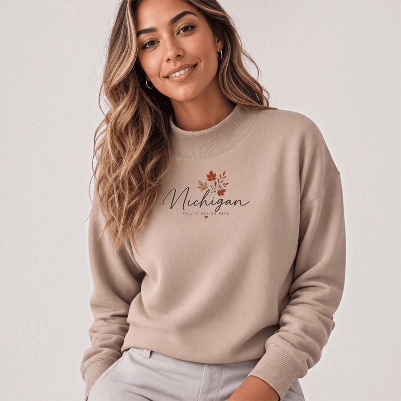 "MI Fall is Better Here"Women's Mock Neck Sweatshirt