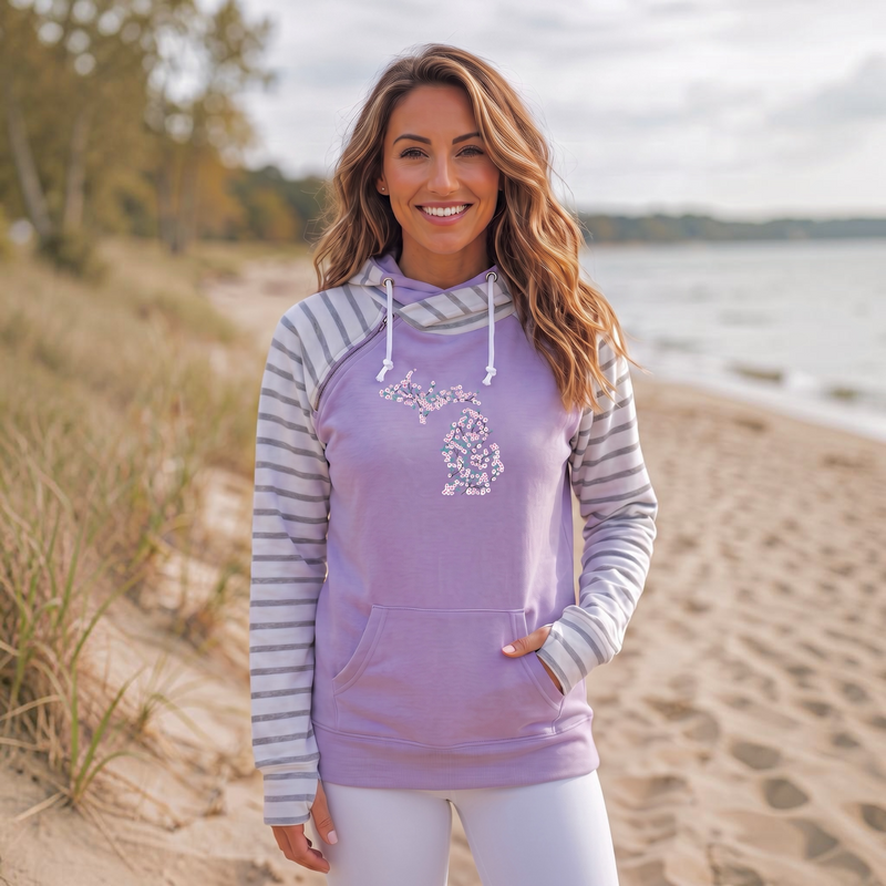 "Michigan Cherry Blossom"Women's Striped Double Hood Pullover