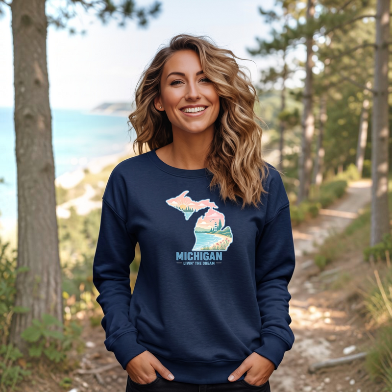 "Livin'The Dream In Michigan"Relaxed Fit Classic Crew Unisex Sweatshirt