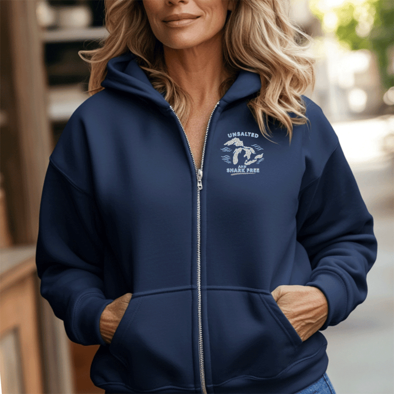 "Great Lakes Shark Free"Basic Full Zip Unisex Hoodie