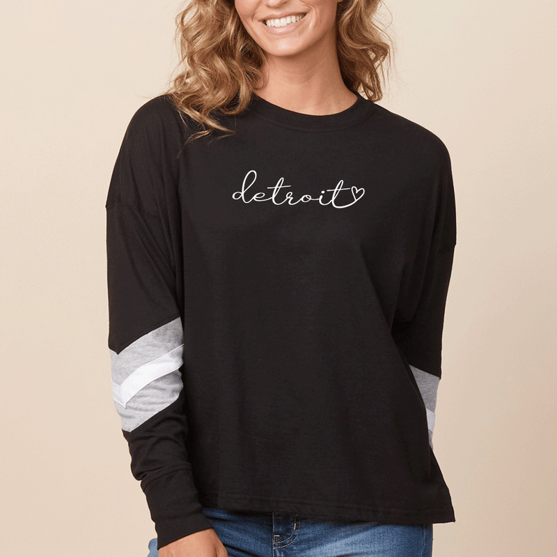 "Detroit Pride"Women's Boxy Varsity Long Sleeve Tee