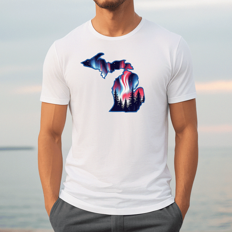 "4th of July Northern Lights"Men's Crew T-Shirt