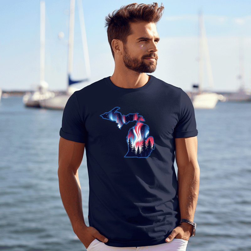 "4th of July Northern Lights"Men's Crew T-Shirt