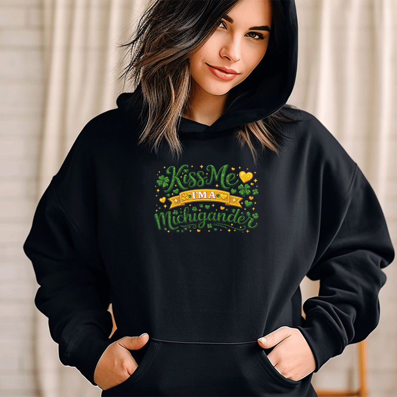 "Kiss Me I'm a Michigander"Relaxed Fit Classic Unisex Hoodie
