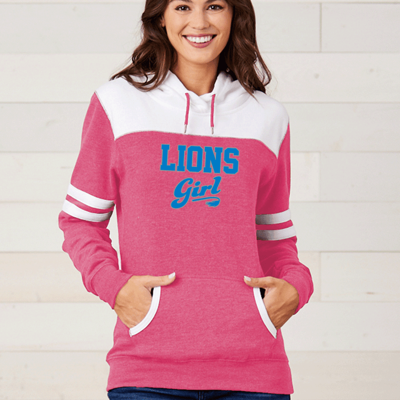 "Lions Girl"Ladies Varsity Fleece Pullover Hood