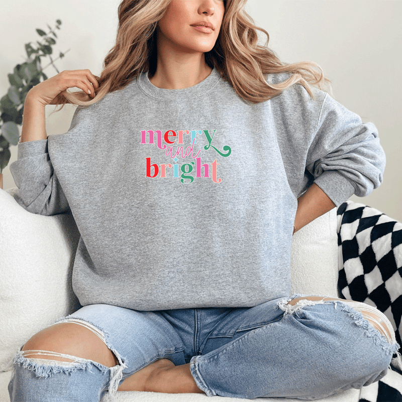 New "Merry &Bright"Relaxed Fit Classic Crew Unisex Sweatshirt