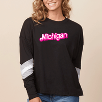 "Michigan Barbie"Women's Boxy Varsity Long Sleeve Tee