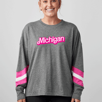 "Michigan Barbie"Women's Boxy Varsity Long Sleeve Tee