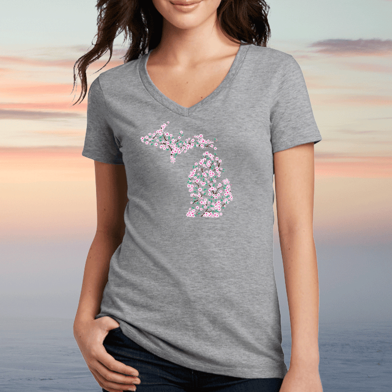 "Michigan Cherry Blossom"Women's V-Neck