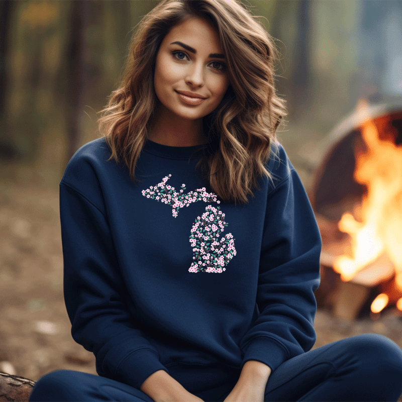 "Michigan Cherry Blossom"Relaxed Fit Classic Crew Unisex Sweatshirt
