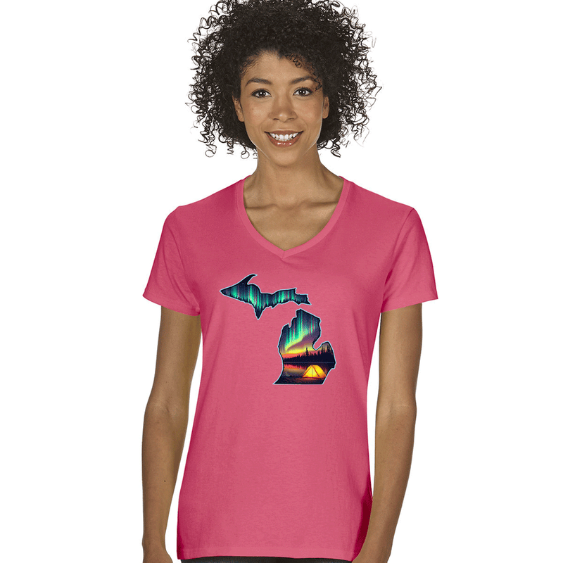 "Northern Lights Camping"Women's V-Neck