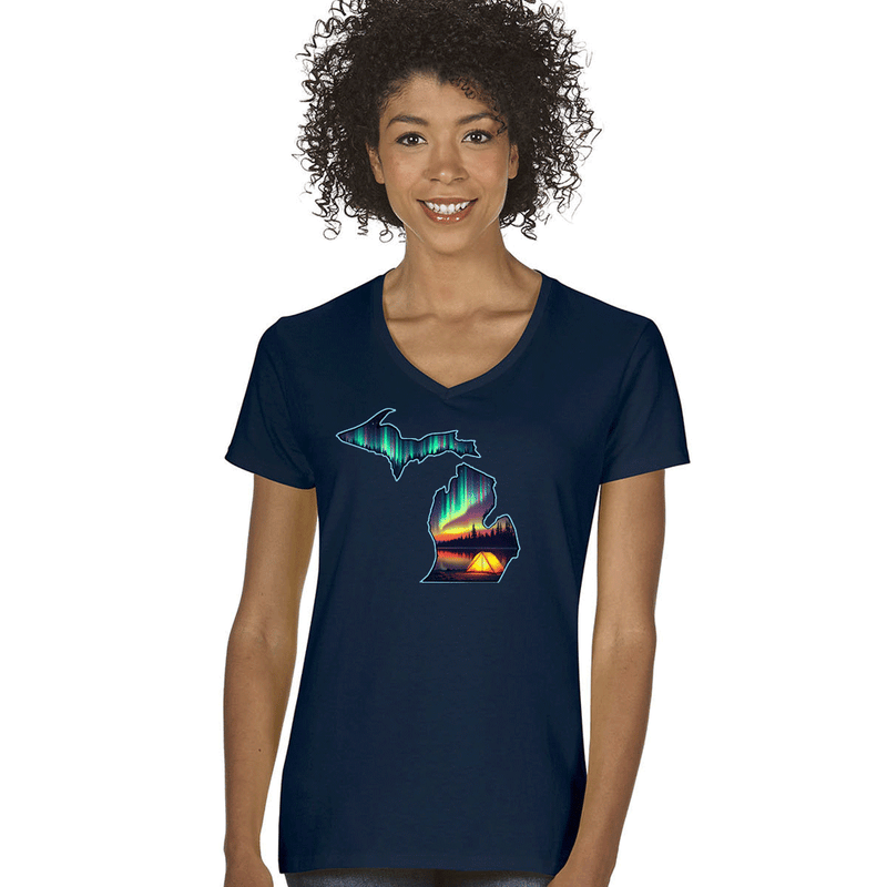 "Northern Lights Camping"Women's V-Neck
