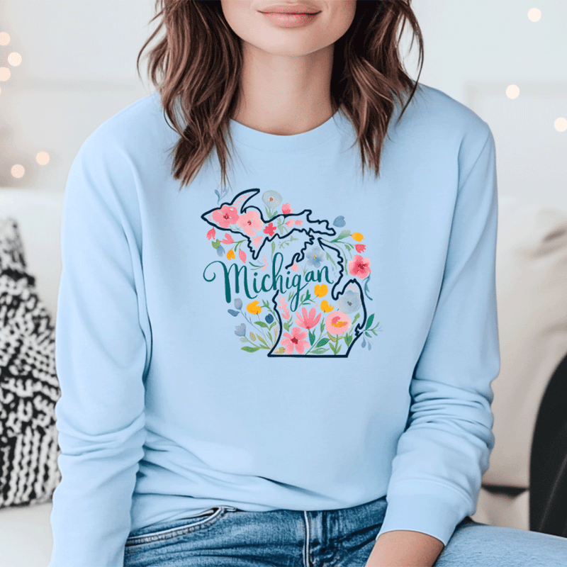 "Michigan Floral"Relaxed Fit Long Sleeve Unisex T-Shirt
