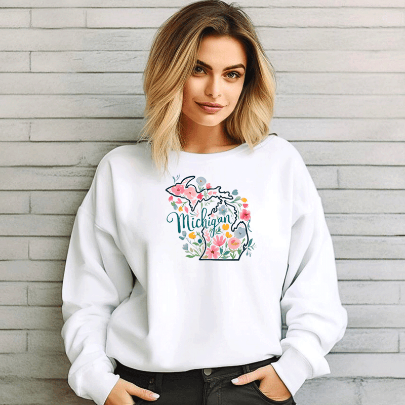 "Michigan Floral"Relaxed Fit Classic Crew Unisex Sweatshirt