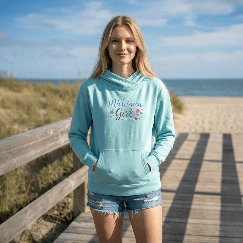 "Michigan Girl"Women's Vintage Fleece Crossover Hoodie