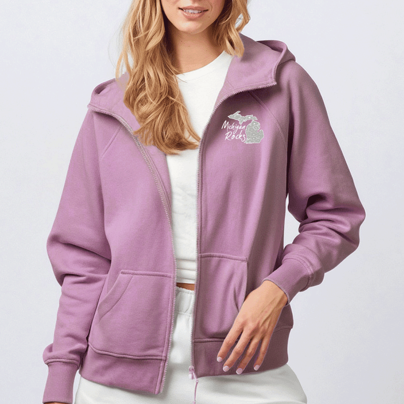 "Michigan Rocks Petoskey Stone"Women's Relaxed Full Zip Hoodie