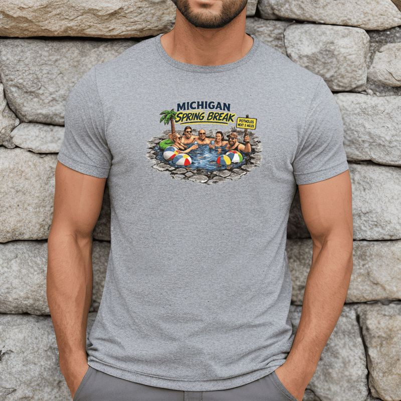 "Michigan Pothole Spring Break"Men's Crew T-Shirt