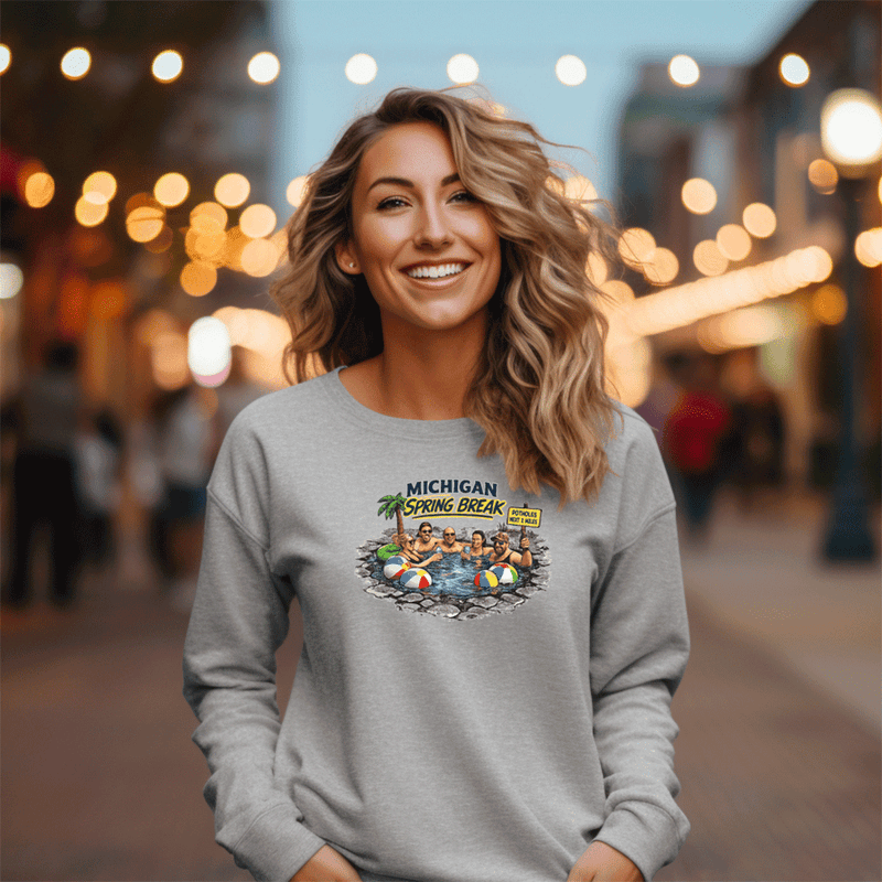 "Michigan Pothole Spring Break"Relaxed Fit Classic Crew Unisex Sweatshirt
