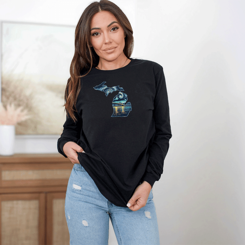 "Michigan Starry Night"Relaxed Fit Long Sleeve Unisex T-Shirt