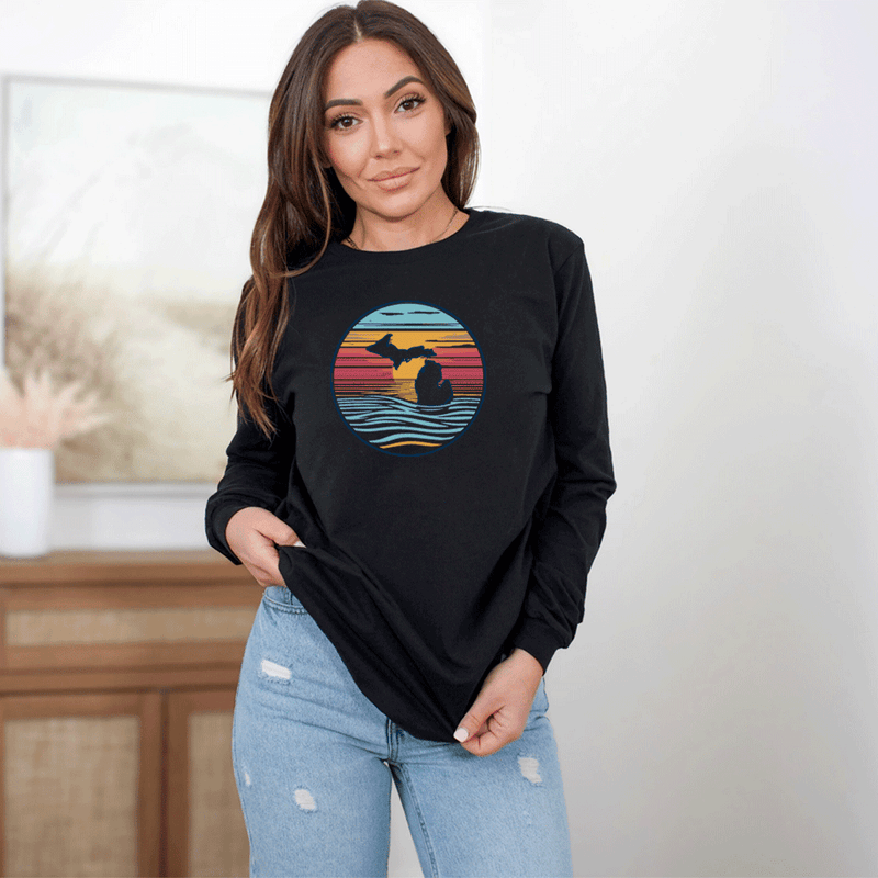 "Sunrise Over Michigan"Relaxed Fit Long Sleeve Unisex T-Shirt