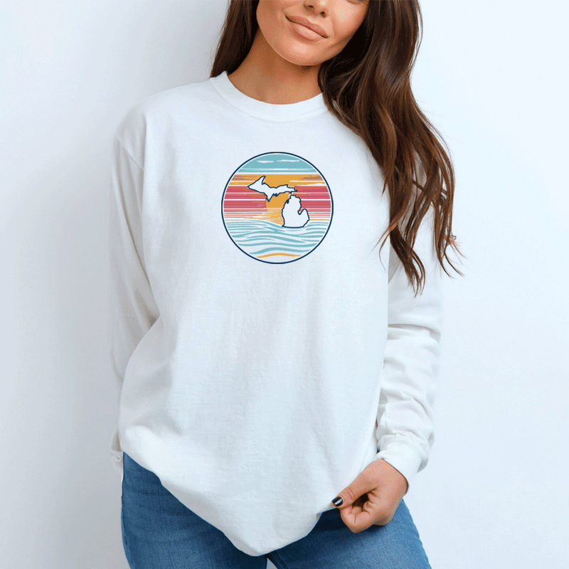 "Sunrise Over Michigan"Relaxed Fit Long Sleeve Unisex T-Shirt