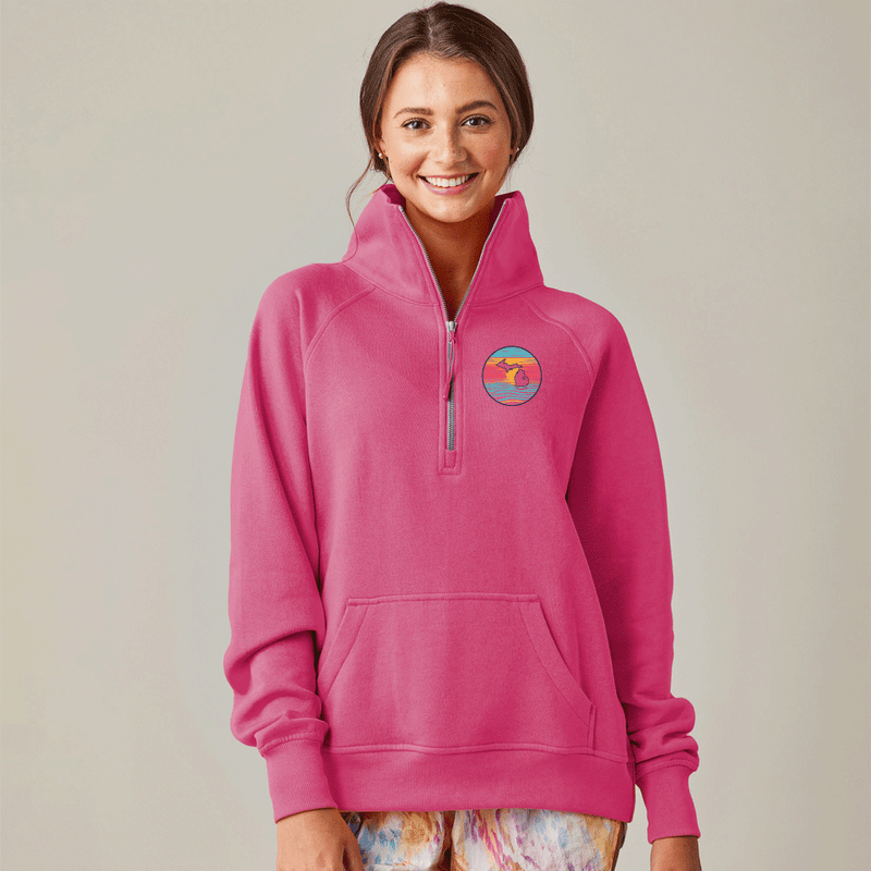 "Sunrise Over Michigan"Ladies Boxy 1/2 Zip Fleece