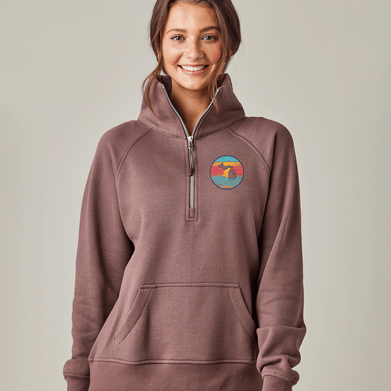 "Sunrise Over Michigan"Ladies Boxy 1/2 Zip Fleece