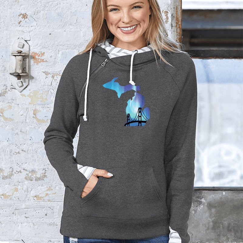 "Bridge Northern Lights"Women's Striped Double Hood Pullover