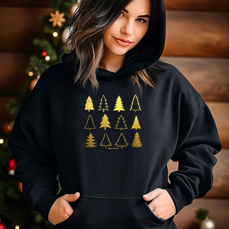 "Gold Metallic Oh Christmas Tree"Relaxed Fit Classic Unisex Hoodie