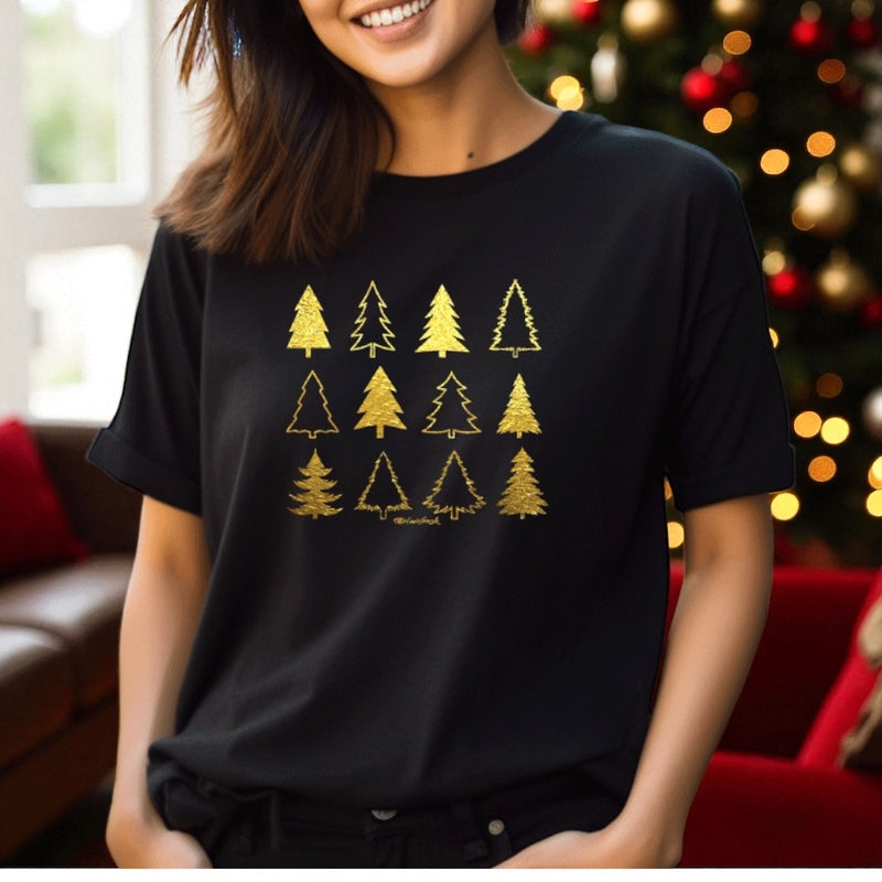"Gold Metallic Oh Christmas Tree"Relaxed Fit Crew Unisex T-Shirt