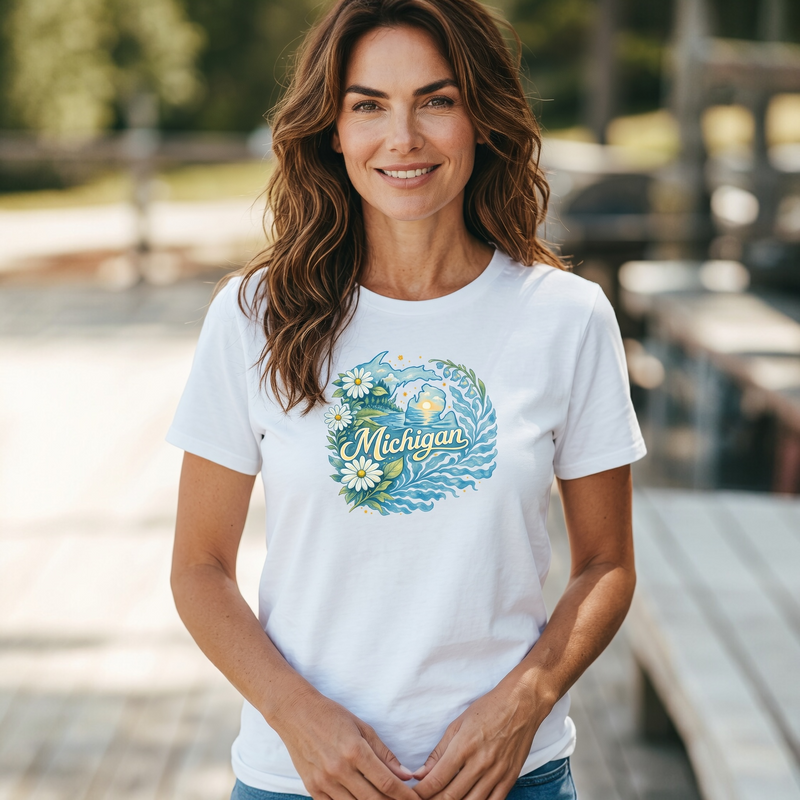 "Michigan In Bloom"Relaxed Fit Crew Unisex T-Shirt